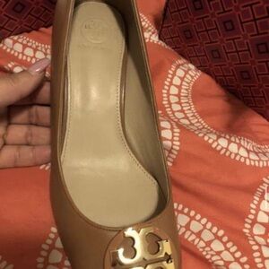 Tory Burch Brown Leather Flats with Gold Logo